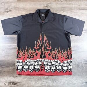 Vintage BC Ethic La Rocka Shirt Mens L Black Skull Flame London Los Angeles